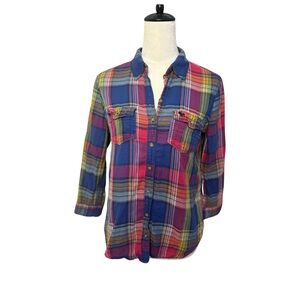 ABERCROMBIE AND FITCH Y2K Plaid Button Down Long Sleeve Rainbow Womens Large